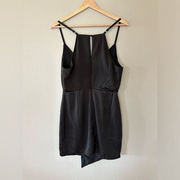 Lulus What a Stunner Black Satin Asymmetrical Mini Dress Size M - Picture 10 of 11